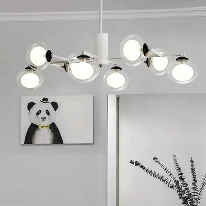 DecorBites modern oval shade island light with black and white finish featuring clear glass globe shades suspension light