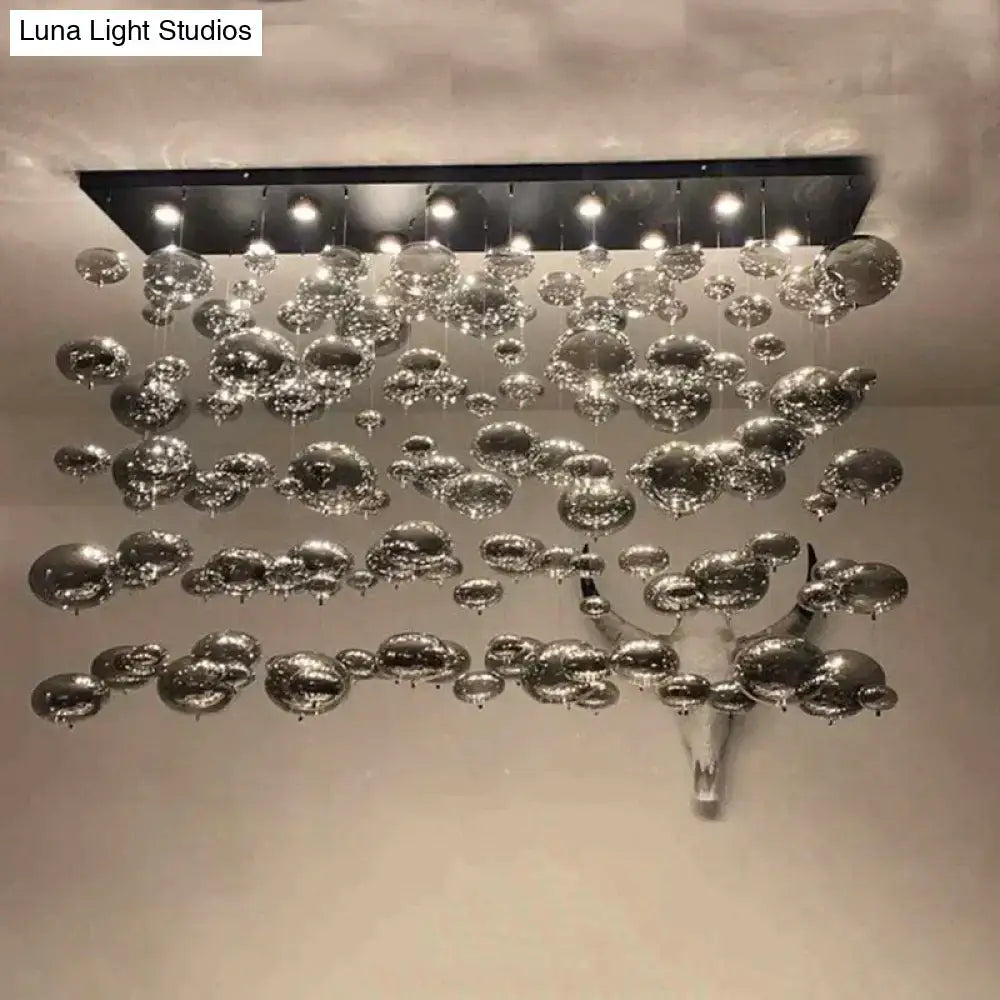 DecorBites modern oval bubble ball dining room chandelier with metallic spheres and sleek black frame lighting fixture