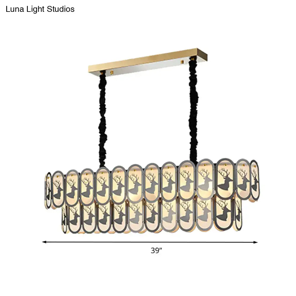 Modern rectangular suspension light by decorbites with gold ceiling mount black cords and deer engraved oval glass panels 220v-240v 110v-120v