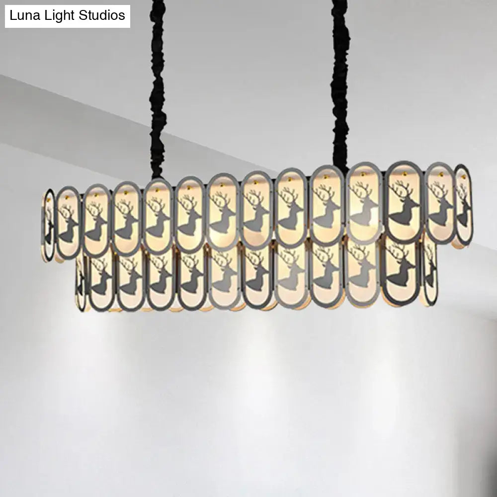 Decorbites contemporary oval nickel suspension light with black twisted cords and deer silhouette glass panels 220v-240v e12 e14