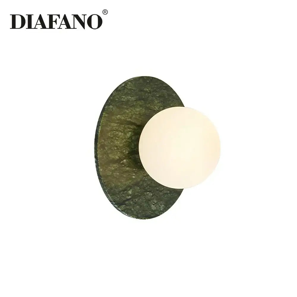 Diafano modern oval green marble wall lamp with textured stone backplate and white glass shade decorbites green marble decor