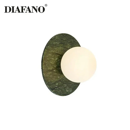 Diafano modern oval green marble wall lamp with textured stone backplate and white glass shade decorbites green marble decor