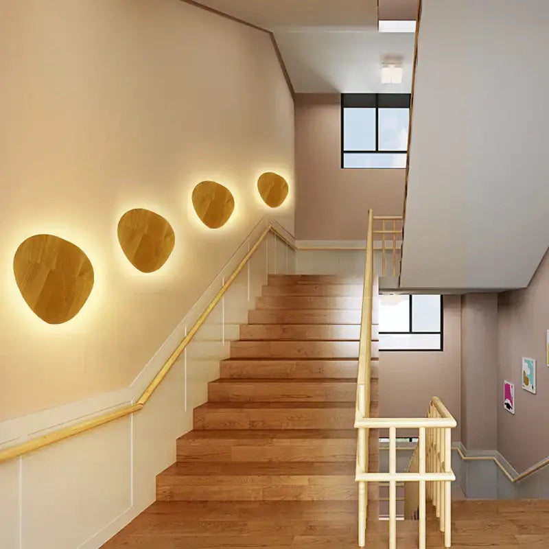 Warm circular led wooden wall lamp with natural grain finish for bedroom decorbites led wooden wall decor