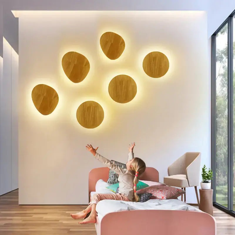 Modern oval led wooden wall lamp with warm-toned natural grain finish perfect for bedroom decorbites led wooden style