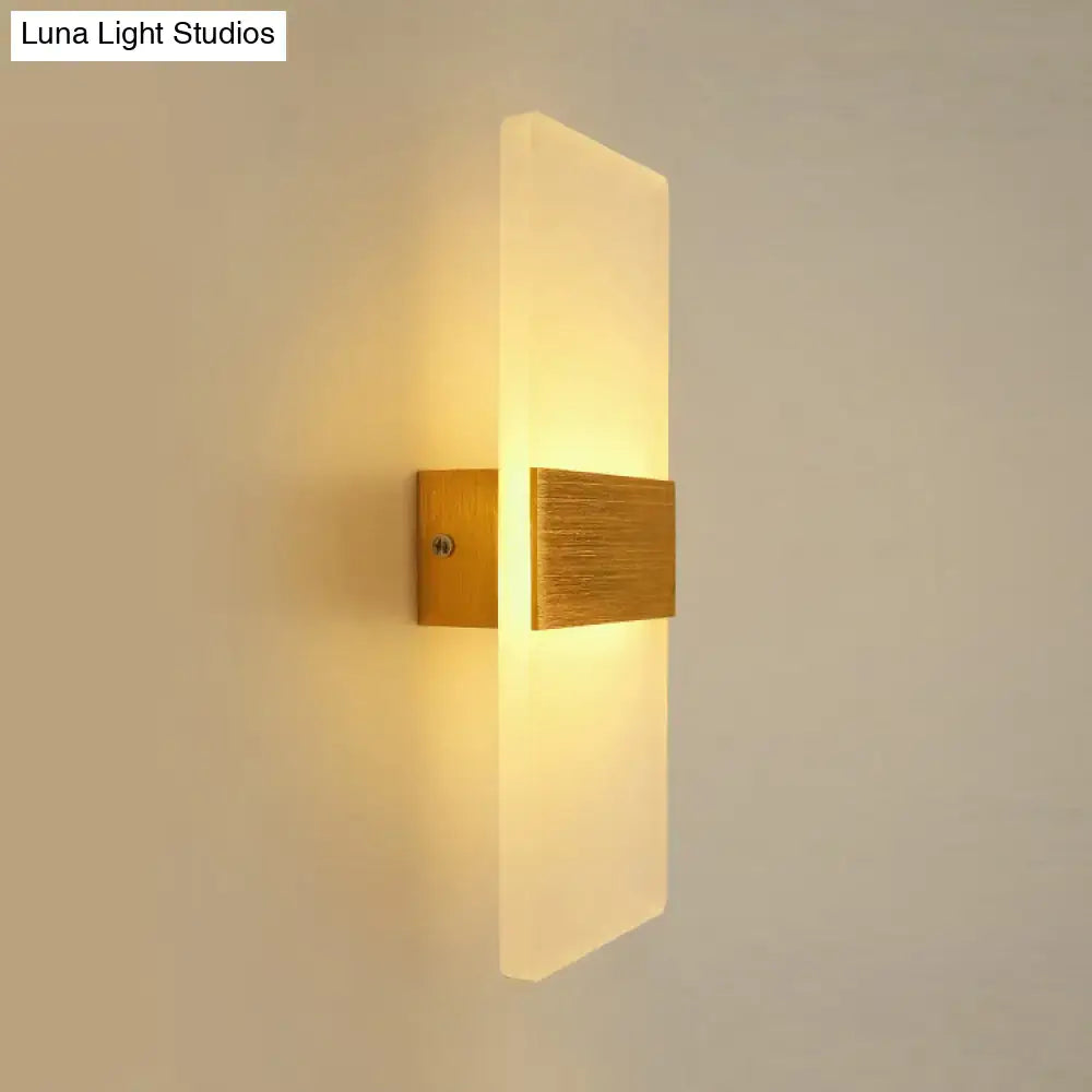 Modern oval rectangular convex led wall sconce with brushed gold metal base and frosted glass for bedroom lighting