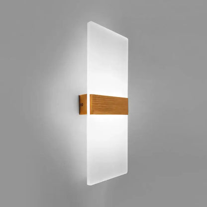 Modern oval rectangular convex led wall sconce with frosted glass panel and warm wood accent for bedroom lighting