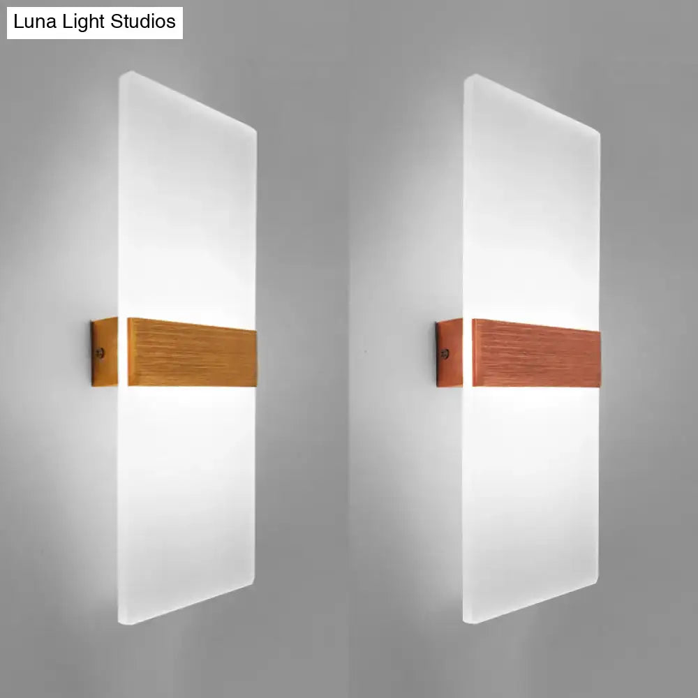 Modern oval rectangular convex led wall sconce with frosted glass panels and warm wood accent for bedroom lighting