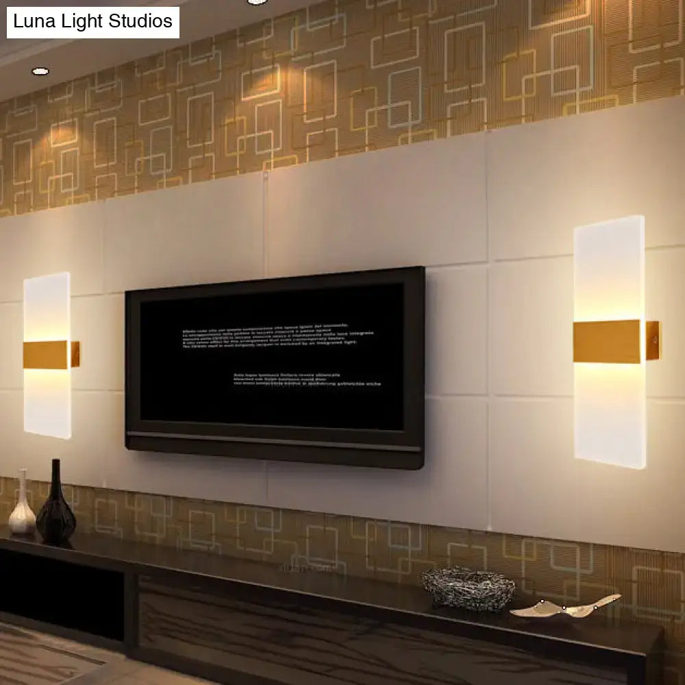 Modern oval rectangular convex led wall sconce with frosted glass panels and gold-toned metal accents for bedroom lighting