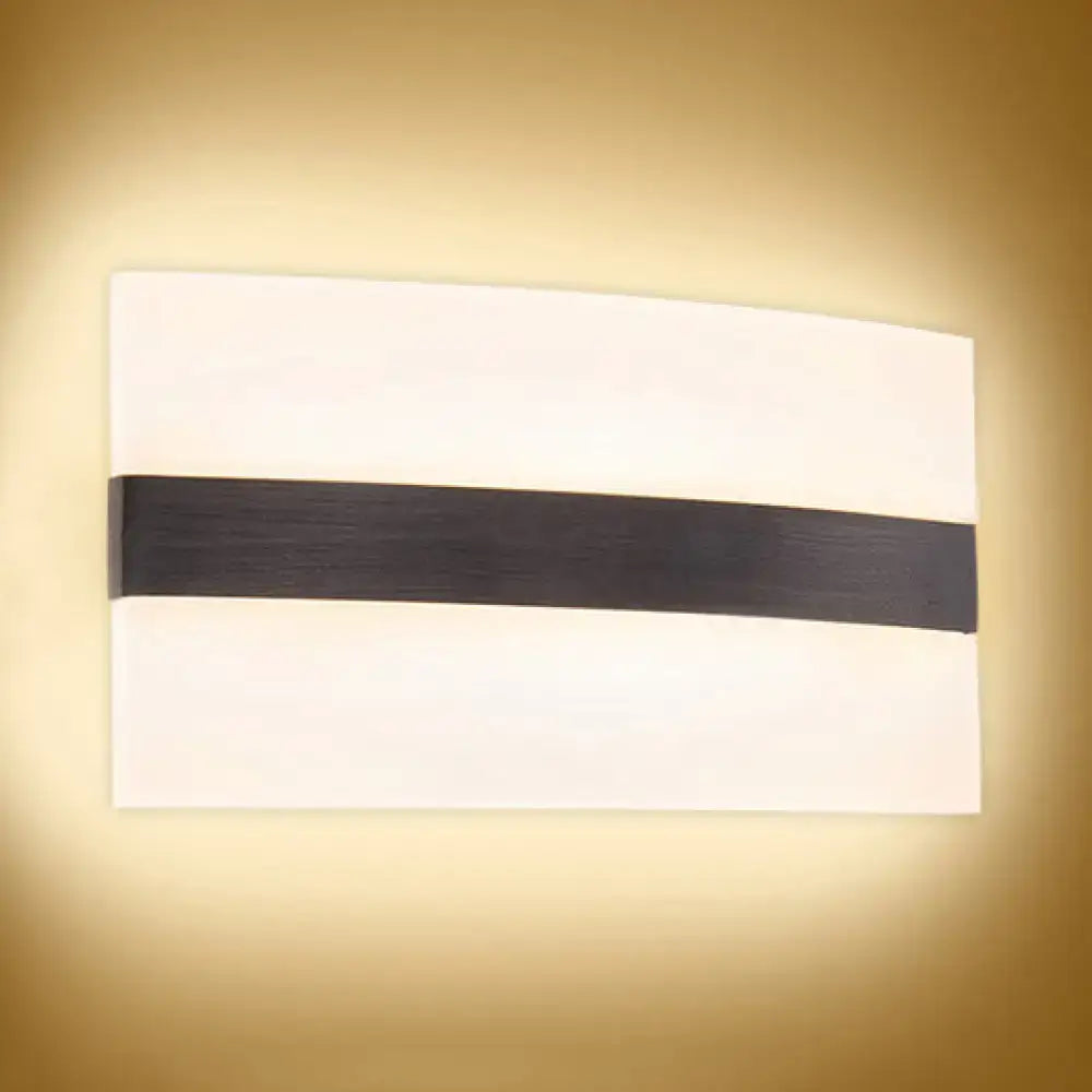 Modern oval rectangular convex led wall sconce with sleek white diffuser and horizontal matte black accent bar for bedroom lighting