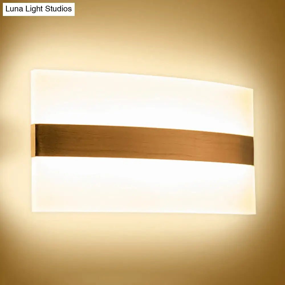Modern oval rectangular convex led wall sconce with warm white diffused light and central bronze accent bar for bedroom use