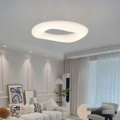 Modern oval white cozy cotton ceiling chandelier with a smooth minimalist ring design for bedroom decorbites cozy cotton decor