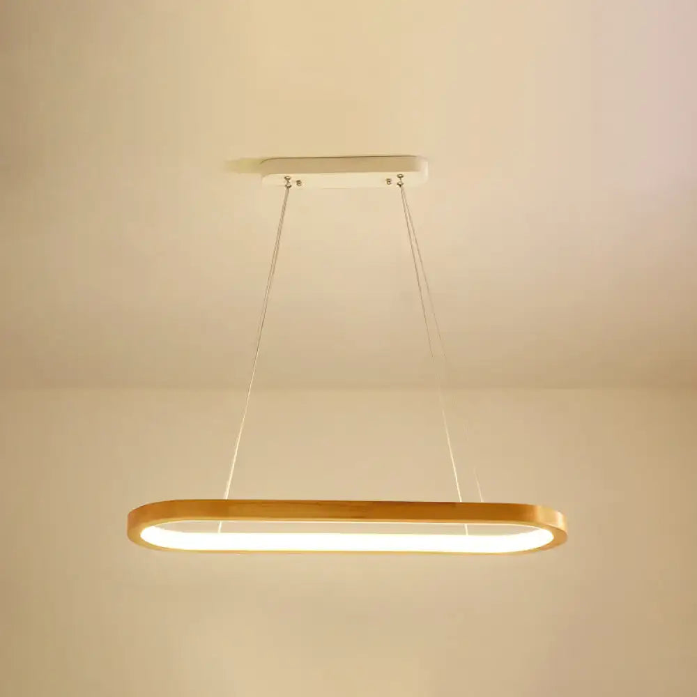 Modern oval wood led island pendant light with warm golden frame and white led strip for living room pendant light
