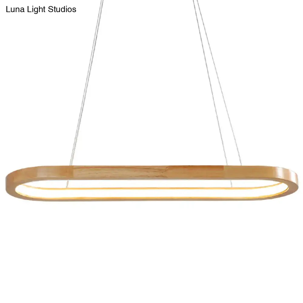 Modern oval wood led island pendant light with warm wooden frame and glowing led strip for living room pendant light
