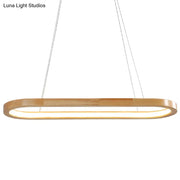 Modern oval wood led island pendant light with warm wooden frame and glowing led strip for living room pendant light