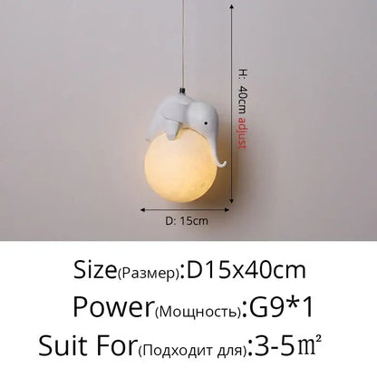 Modern panda bear bedroom wall lamp featuring a white glass elephant-shaped pendant light with warm glowing spherical base decorbites bear bedroom wall lamp