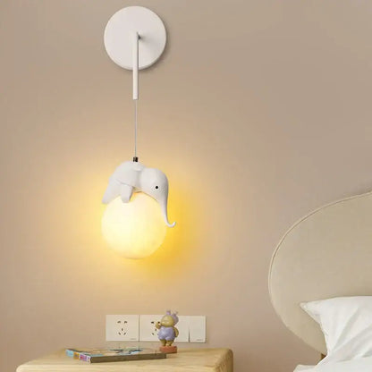 Modern panda bear bedroom wall lamp with white glass pendant light featuring a white elephant-shaped soft yellow glow for decorbites bear bedroom