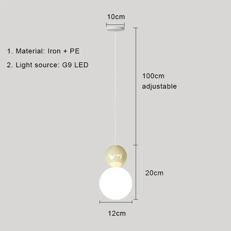 Minimalist two-sphere pendant light with matte white and cream light color options in iron and pe for dining rooms