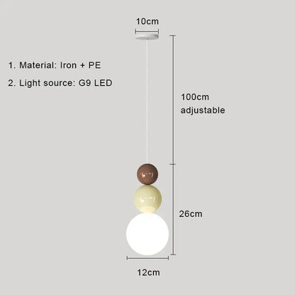 Adjustable modern pendant light with three spherical shades in matte brown, cream, and white iron and pe light color options