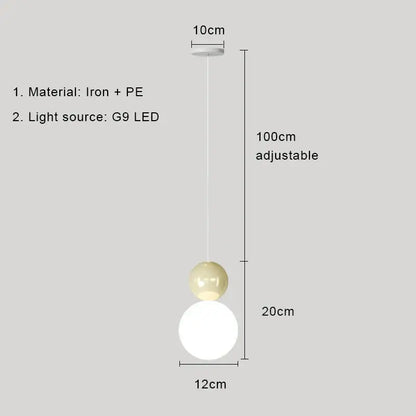 Minimalist cream nordic led pendant light with matte white iron lower sphere and translucent pastel cream globe for bedroom decorbites