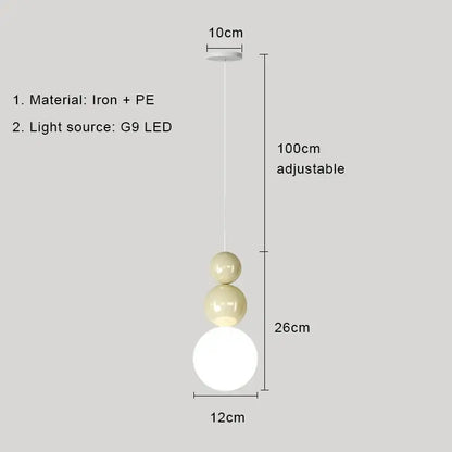 Adjustable modern pendant light with three matte cream nordic led spherical shades in iron and pe for bedroom decorbites cream nordic