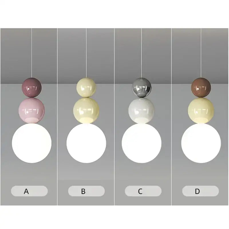 Modern pastel cream nordic led pendant light with glossy spherical glass orbs in pink, yellow, silver, and brown tones