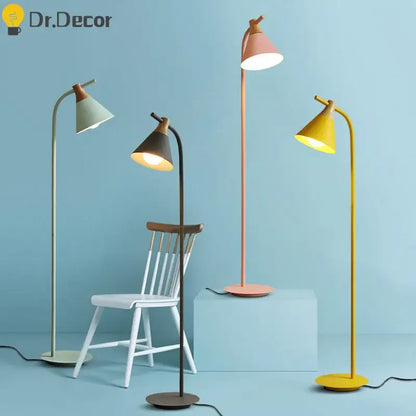 Modern pastel iron macaron floor lamp with slender metal stems and wooden accents ideal for living room decorbites iron macaron floor