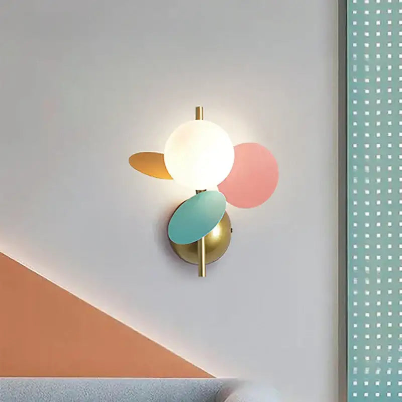 Modern pastel macaron acrylic wall lamp with frosted globe and gold pink teal accents for children bedroom decorbites colorful macaron