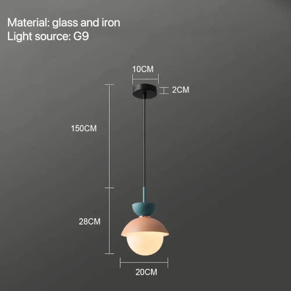 Modern pastel matte ceramic glass ball pendant lamp with teal iron top cap and warm decorbites glass ball shade
