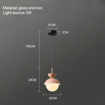 Modern pastel matte ceramic glass ball pendant lamp with a matte pink glass ball pendant and iron decorbites glass ball design