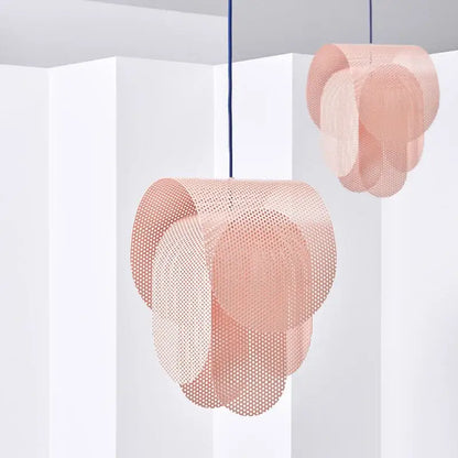 Delicate blush pink perforated metal fishing net pendant light with layered cloud shapes for decorbites kids room