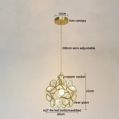 Gold-toned pendant lights with colorful glass led spherical petals and copper socket for modern dining room decorbites colorful glass