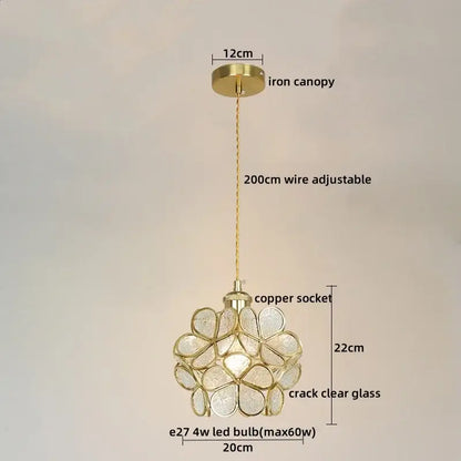 Gold-toned modern pastel petal colorful glass led pendant light with crackled clear glass and adjustable copper socket for dining room decorbites colorful glass pendant lights
