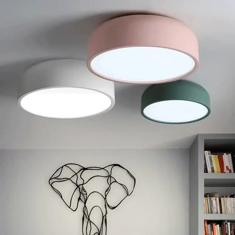 Modern pastel pink and teal circular led ceiling light featuring decorbites circular led design for bedroom decor
