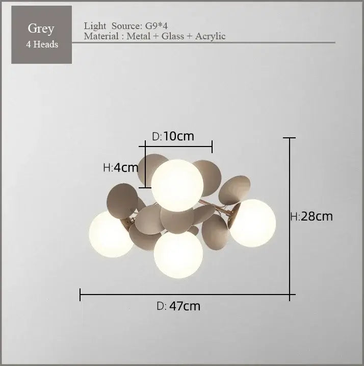 Modern grey pendant light with four pastel spherical frost glass bulbs and metal frame for decorbites frost glass ceiling use