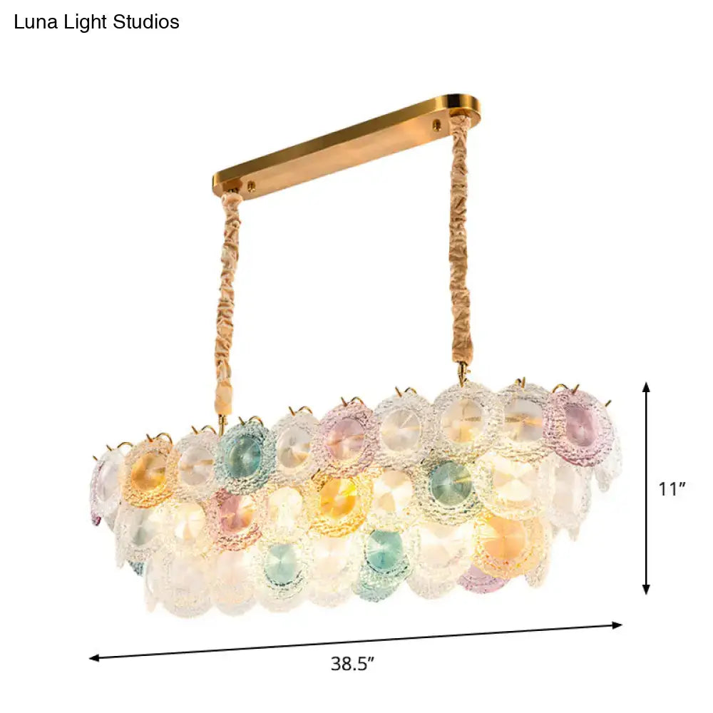 Pastel-colored glass billiard light with gold metal frame and braided rope suspension modern island chandelier for hotels