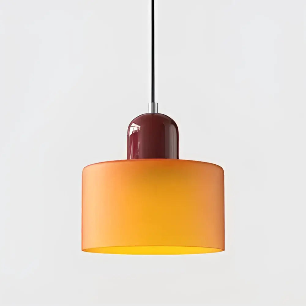 Modern pastel stained glass cord pendant light set of 4 with gradient orange yellow glass shade and burgundy ceramic fixture