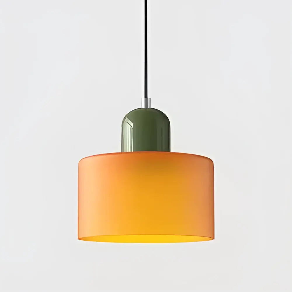 Orange frosted glass pendant light with dark green metallic top stained glass cord pendant for modern kitchen set of 4