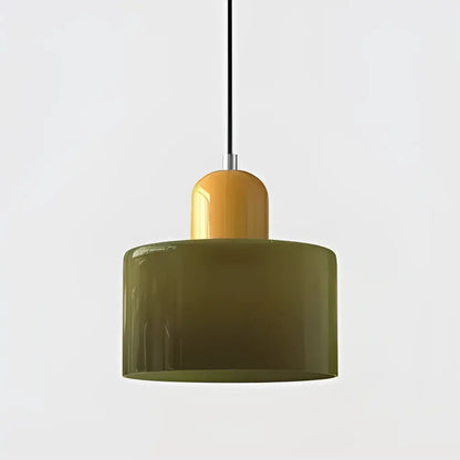 Olive-green stained glass pendant light with warm amber accent in a modern pastel cord pendant kitchen set of 4
