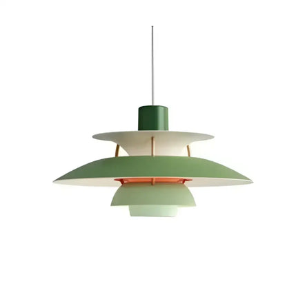 Modern pastel green layered pendant light with metallic accents featuring a tiered led chandelier pendant design