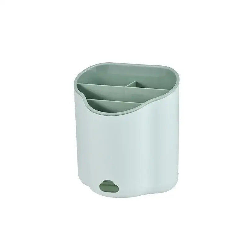 Light green plastic modern pastel wavy double layer cutlery holder with curved top and internal compartments