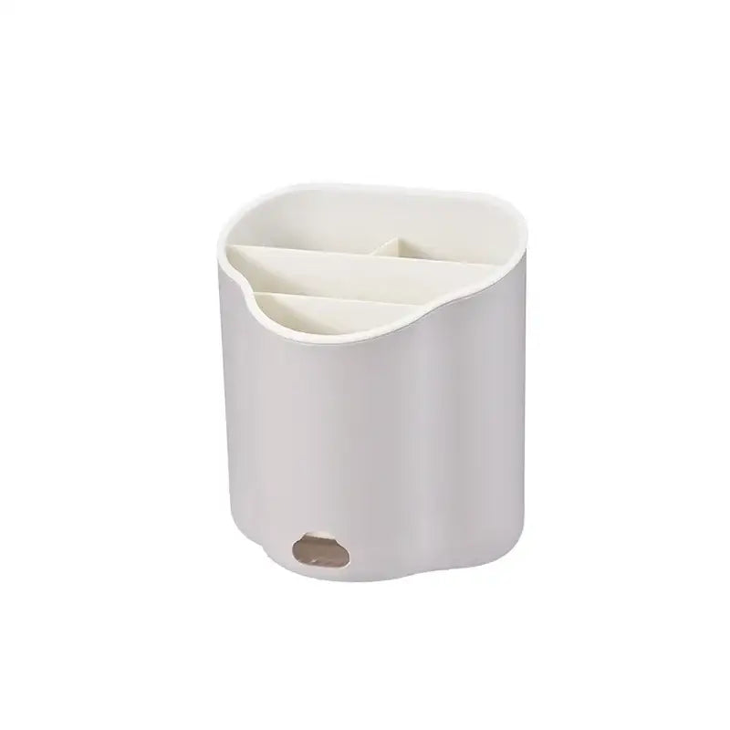 White plastic modern pastel wavy double layer cutlery holder with three compartments and circular base opening