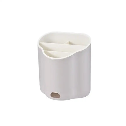 White plastic modern pastel wavy double layer cutlery holder with three compartments and circular base opening