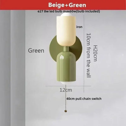 Beige and green modern led wall lights with matte iron base for bedroom decorbites led wall lighting