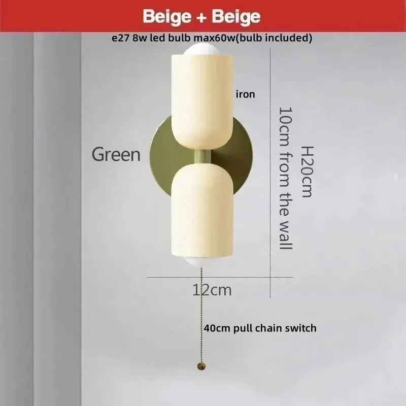 Beige and green two-light wall sconce with iron mounting plate for modern peach and cream decorbites led wall lights