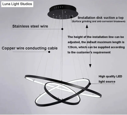 DecorBites™ Modern Pendant Lights 4/3/2/1 Circle Rings Acrylic Aluminum LED Pendant Lamp for Living Room Dining Room