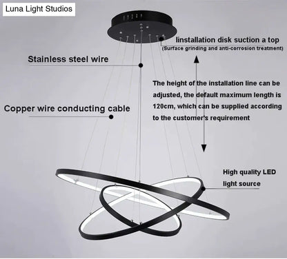 DecorBites™ Modern Pendant Lights 4/3/2/1 Circle Rings Acrylic Aluminum LED Pendant Lamp for Living Room Dining Room