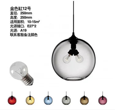 Clear glass globe modern pendant lights with two exposed bulbs and black metal fixture for bedroom and dining room