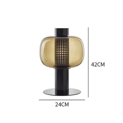 Modern perforated glass table lamp with amber shade and black metal base ideal for bedroom and living room decorbites glass table