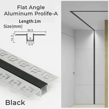 Black aluminum flat angle trim with sleek design and precise dimensions for modern perforated silver led aluminum profile light track