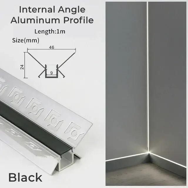 Black internal angle led aluminum profile with sleek modern design and precise 1 meter length for living room light track